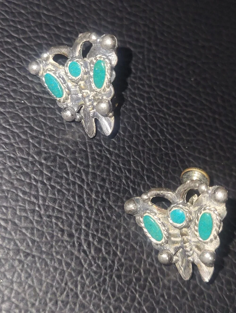 Vintage Sancrest Southwestern Faux Turquoise Butterfly Screw Back Earrings 1950s